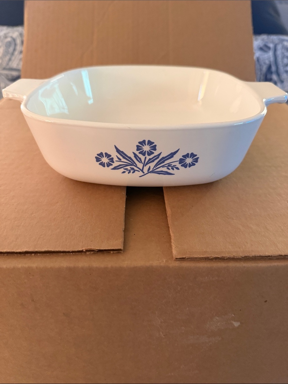 Corningware White Casserole with Blue Floral Design